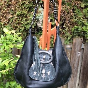 Carlo Falchi Bag. Pebbled leather Snake skin trim